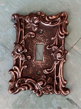 Vintage light switch cover silver brass ornate roses